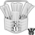 24 PC CUTLERY SET HIGH QUALITY STAINLESS STEEL WITH STAND (WHITE)