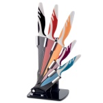 6 Piece Kitchen Knife Set & Acrylic Adjustable Knife Block With 5 Coloured Kitchen Knives