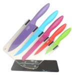5 Piece Kitchen Knife Set & Sloping Knife Block With 5 Coloured Kitchen Knives