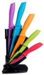 Coloured Knife Set With Fan Design Stand - Includes Carving, Paring, Utility, Chef and Bread Knives