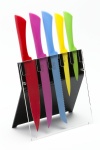 5 Piece Multi-Colour Stainless Steel Knife Block Set With Clear Acrylic Stand - Red, Yellow, Pink, Blue & Green Knives
