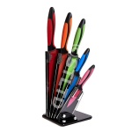 5 Piece Block Set Knife Set With Stunning Coloured Precision Sharp Chef Knives in Black & Clear Acrylic Adjustable Fan Block