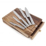 5pc Kitchen Knife Set With Wooden Chopping Board Drawer