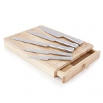 5pc Kitchen Knife Knives Set With Rubber Wooden Chopping Board Drawer