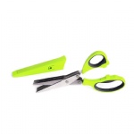 Herb Scissors with 5 Sharpened Stainless Steel Blades and Cover with Cleaning Comb(Green)