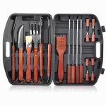 Stainless Steel and Wood Handle Barbecue BBQ Tool Set in Carry Case (18 Pieces)