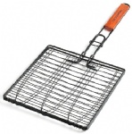 Non-Stick Triple Fish Grilling Basket with Rosewood Handle
