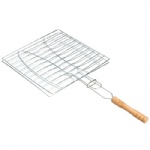 BBQ Barbecue 2 Fish Grilling Basket Roast Folder Tool with Wooden Handle