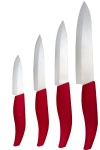 Ceramic Knife Set - 4 Piece with Knife Case Included - Red Handles with White Blades